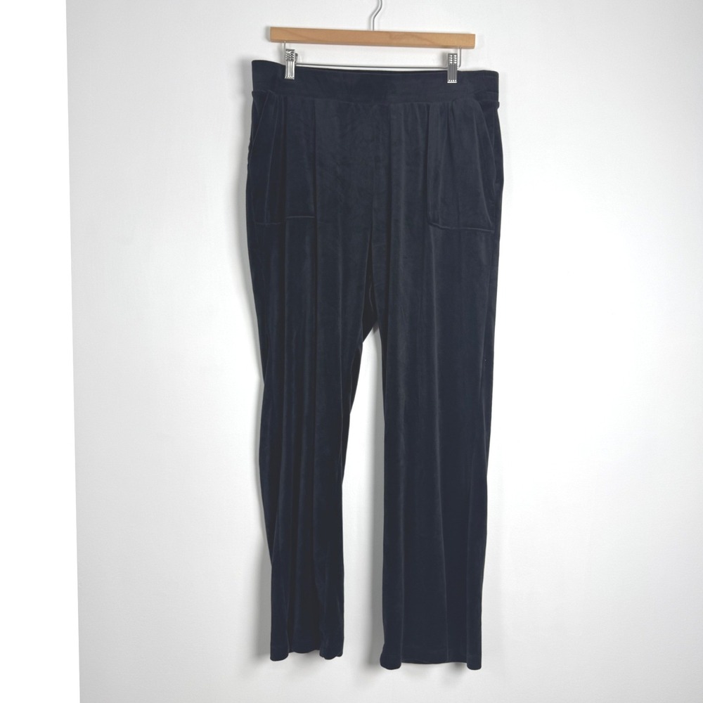 Cozy Cable & Gauge Studio Womens‎ XL Velour Lounge Pants Black Wide Leg Pockets